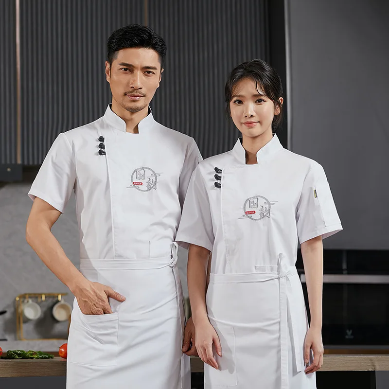 Spring and Summer New Chinese Style Chef Uniform Breathable High-End Dining Hotel Chinese Kitchen Chef Overalls Short Sleeve Men