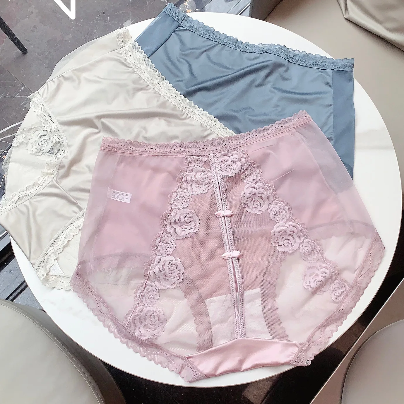 

3PCS/Set Women's Panties Hollowed Rose Flower At The Back Thin Lace Mesh Sexy Underwear Plus Size 6XL Female Underpants