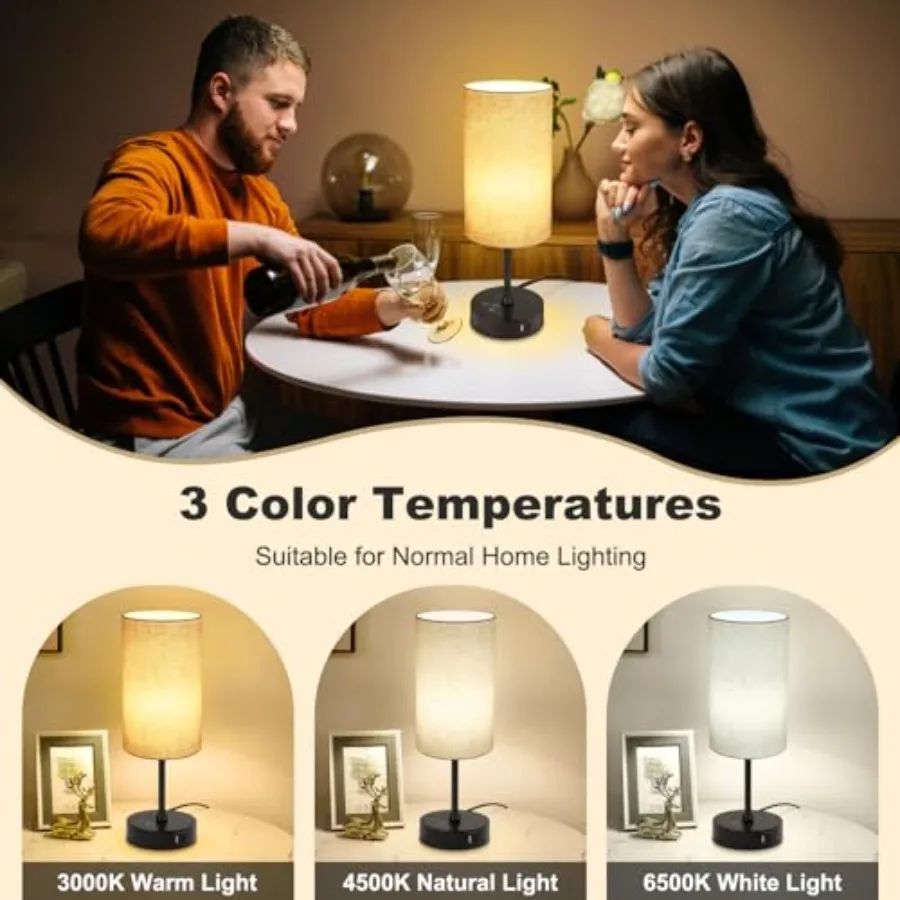 Table Lamp Set of 2, 3 CCT 3000K/4500K/6500K and RGB Color Changing, Stepless Dimmable Small Bedside Lamp for Reading, Ambience
