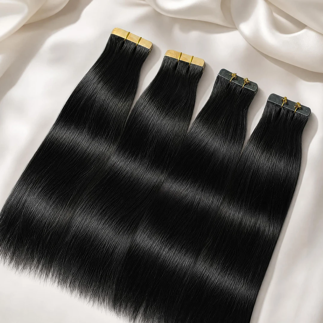 22 24 Inch Tape In Hair Extensions Human Hair Seamless Invisible Natural 1B Black Color 21Pcs/Pack 50g Remy Straight Brazilian 100% Pure Human Hair For Women