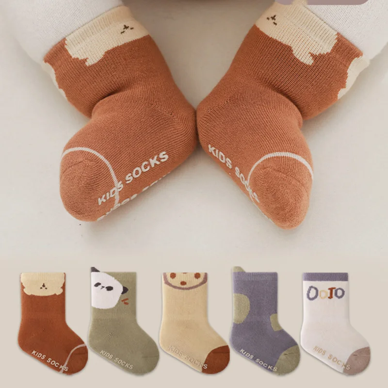 5 Pairs/Lot New Non-Slip Cartoon Warm Fleece Children Kids Baby Terry Socks Toddler Thicken Indoor Floor Socks