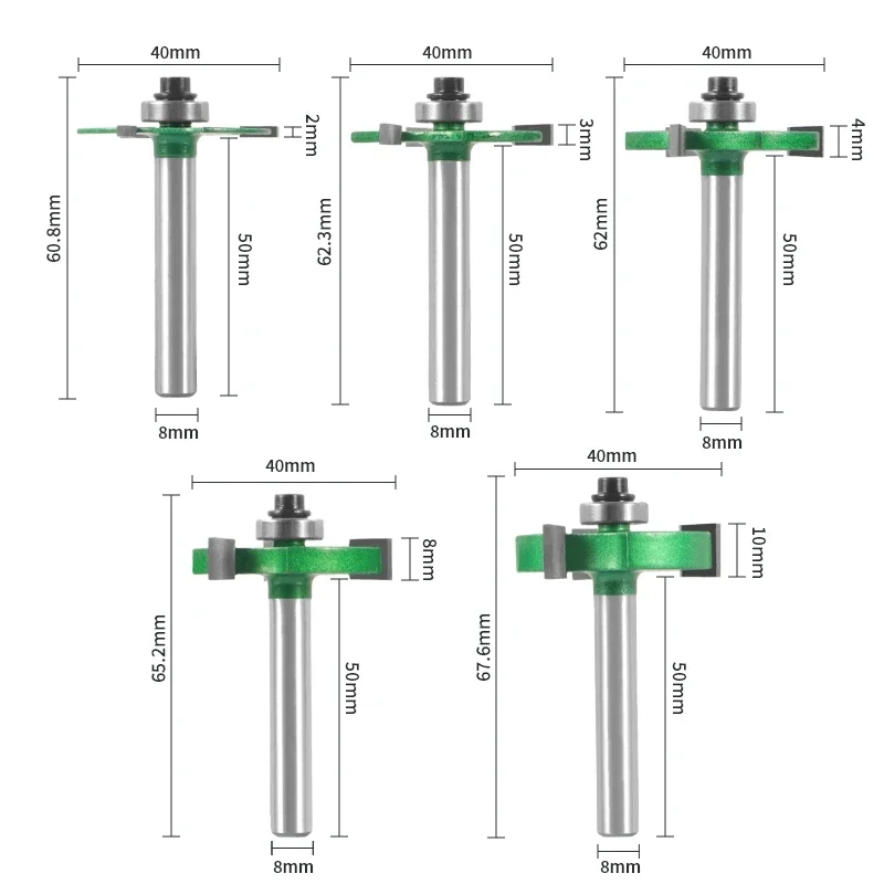 1PC 8MM Shank Three Carbide T Type  Slotting Cutter Bit With Bearing  Z3 Rabbeting Milling Cutter Woodworking Tools