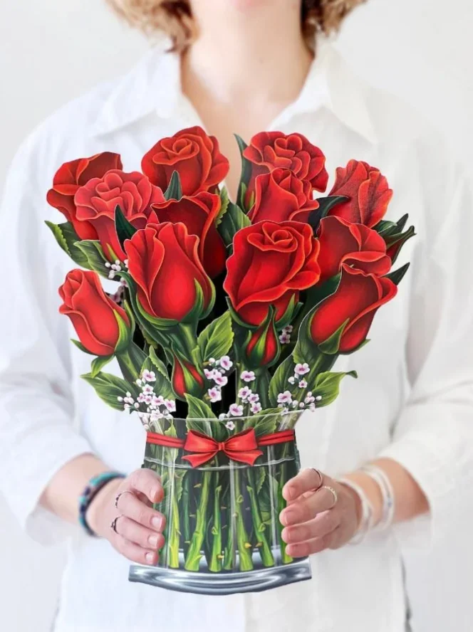 3D Pop Up Flower Greeting Card Paper Up Flower Bouque Postcard Gifts for Birthday Valentine's Mothers Day image 3