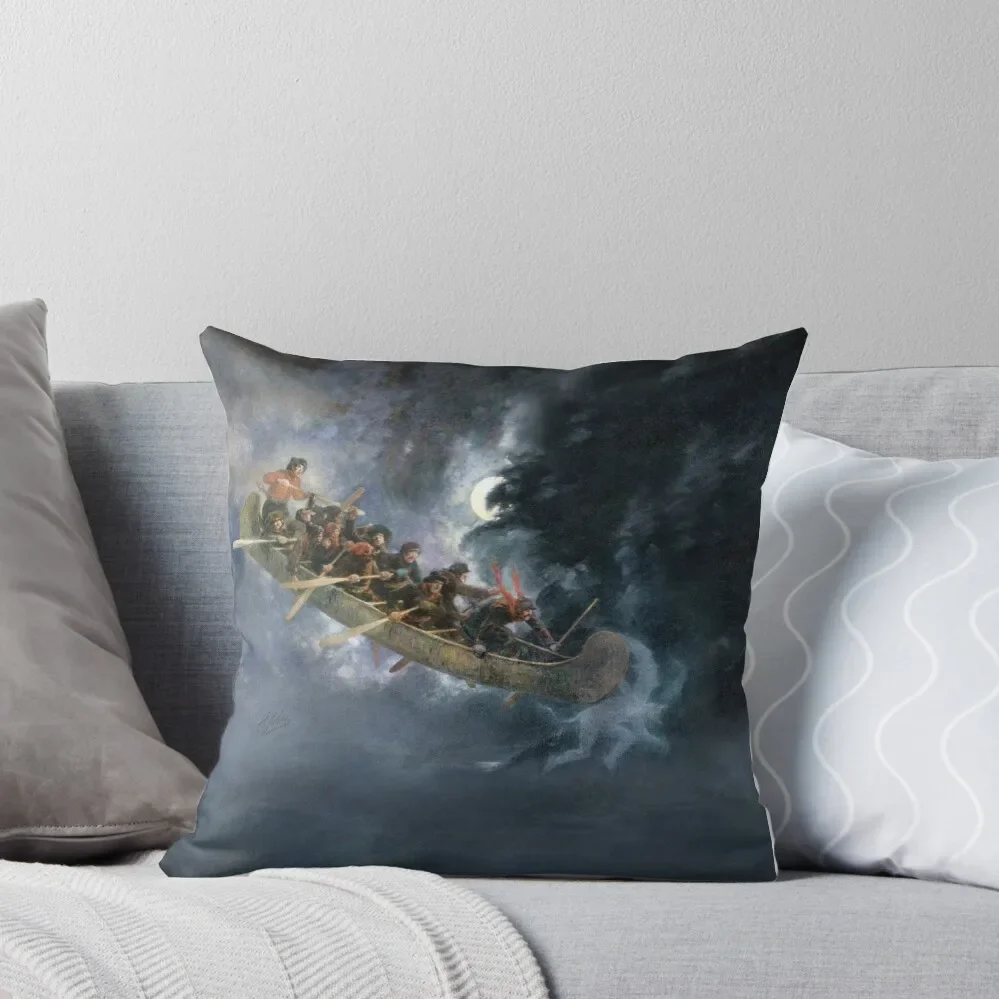 La Chasse-galerie The Bewitched Canoe The Flying Canoe French-Canadian Quebec legend painting by Henri Julien HD HI Throw Pillow