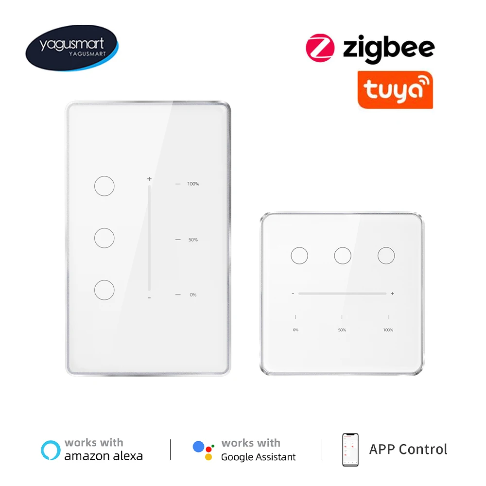 

Yagusmart Tuya Zigbee 3 Gang Dimmer Light Switch Tuya/Smart Life APP Remote Control US EU Standard Switch Percentage Control