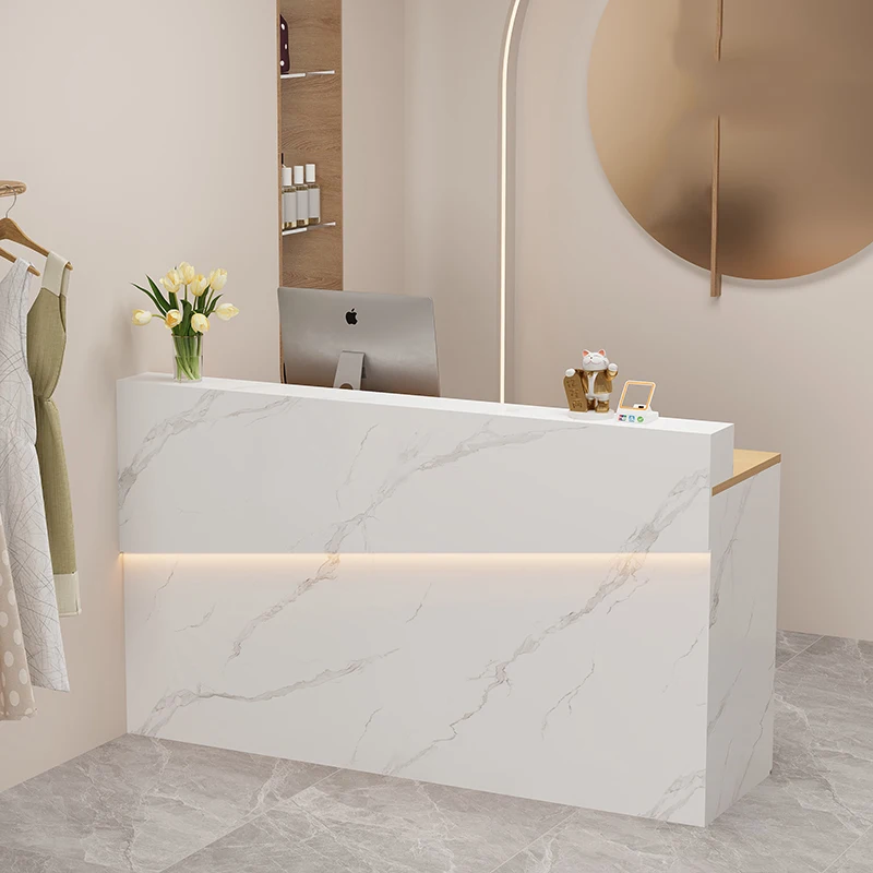 

Simple White Reception Desks Shelves Restaurant Reception Desks Welcome Led Lights Mostrador De Tienda Commercial Furniture