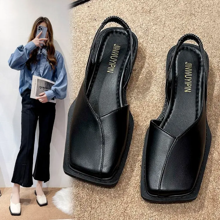 

Fashion Comfortable Loafers Shoes Summer Edition Baotou Sandals for Women Non Slip Square Head for One Foot Lazy Flats