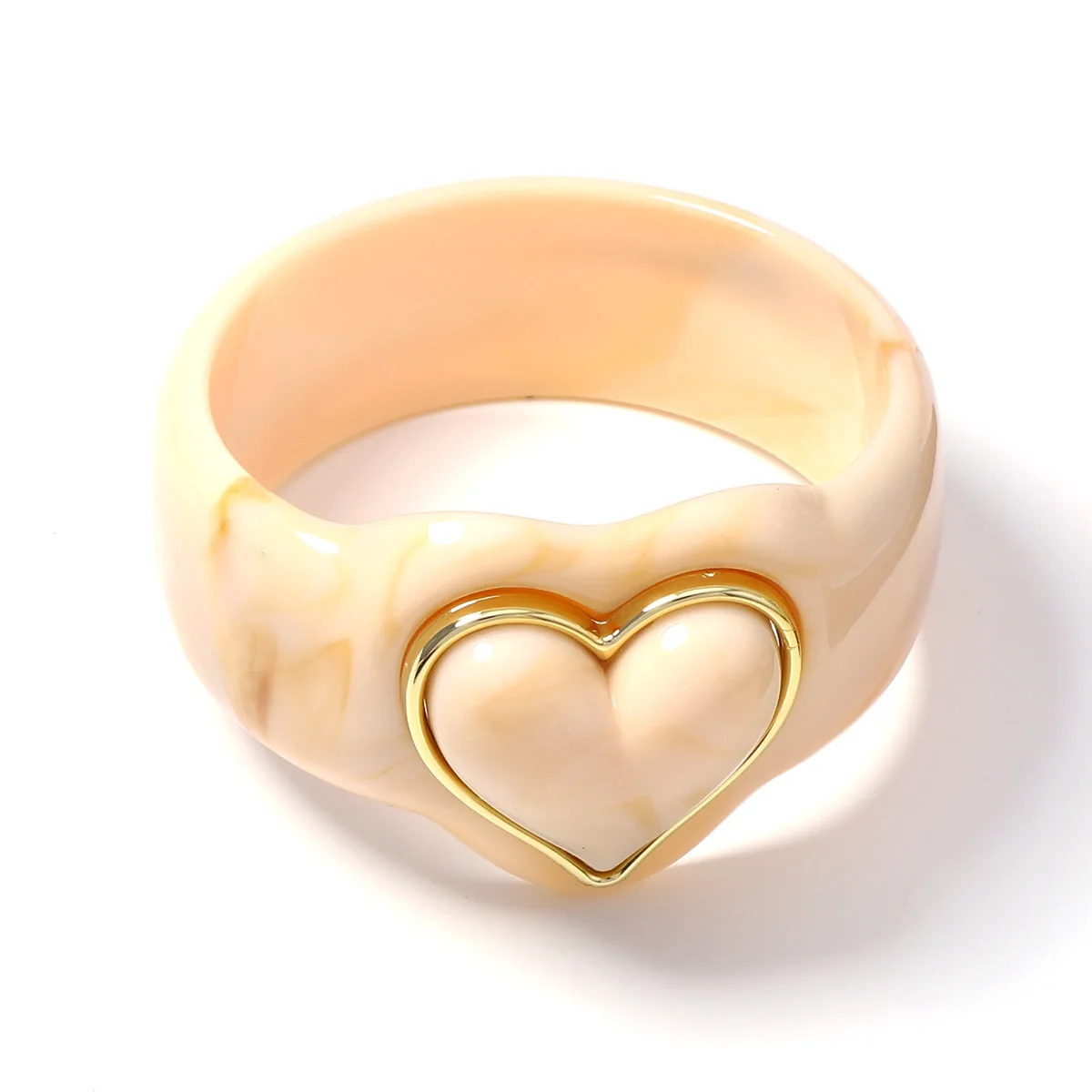 Vintage Resin Heart Bangle for Women Retro Marble Swirl Wide Bracelet Sweet Cool Multi Color Statement Jewelry