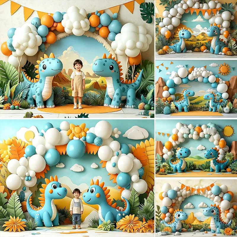 LS Dinosaur Baby Backgrounds Photography Jungle Balloons Decor Children Shower Birthday Photo Backdrops Studio Banner
