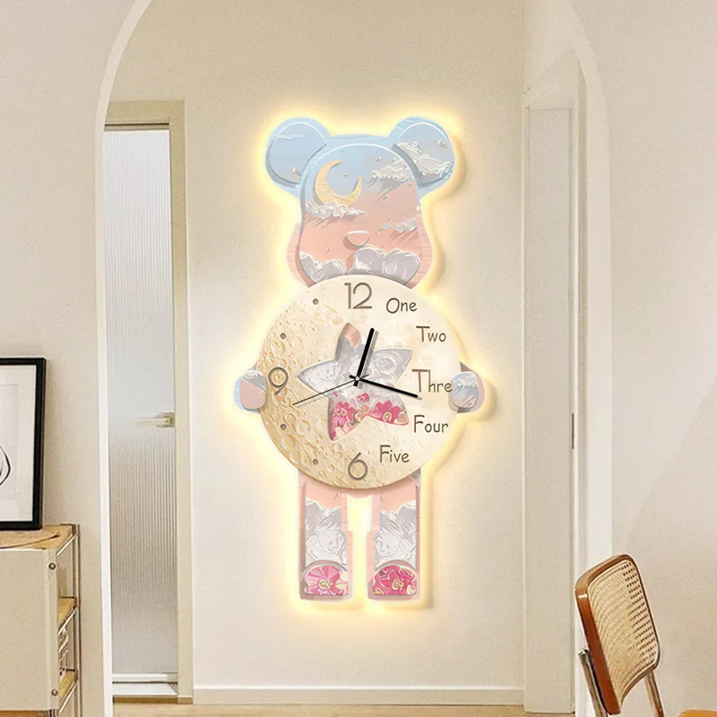 Violent Bear Watch Wall Clock Living Room Internet Celebrity Modern Simple Creative Clock Wall Light