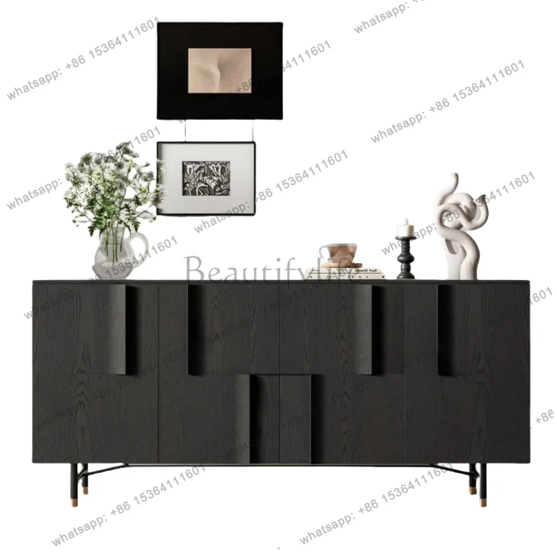 Medieval style paint dining side cabinet solid wood entry Italian style living room decoration against the wall tea locker