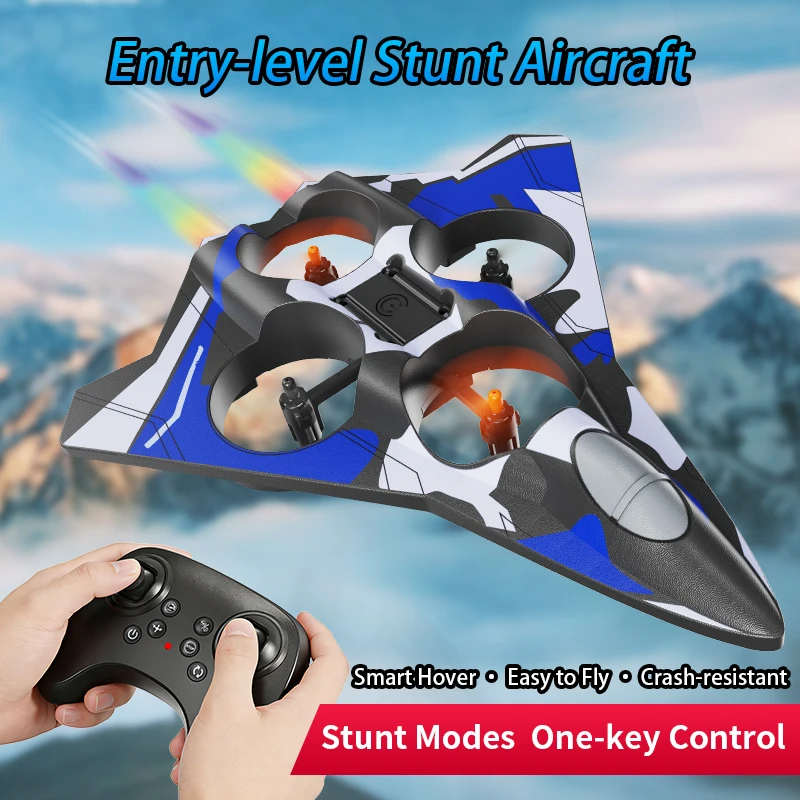 

Foam Airplane Fighter Model One Click Takeoff/Landing Headless Mode 360° Roll Air Pressure Fixed Height RC Airplane Drone Toys