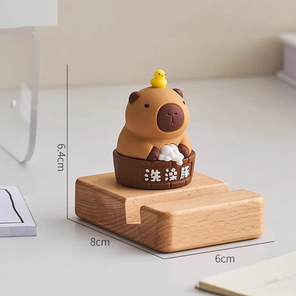 Figure Model Capybara Phone Holder Support Desk Decor Capybara Mobile Phone Stand PVC Doll Wooden Capybara Cell Phone Bracket