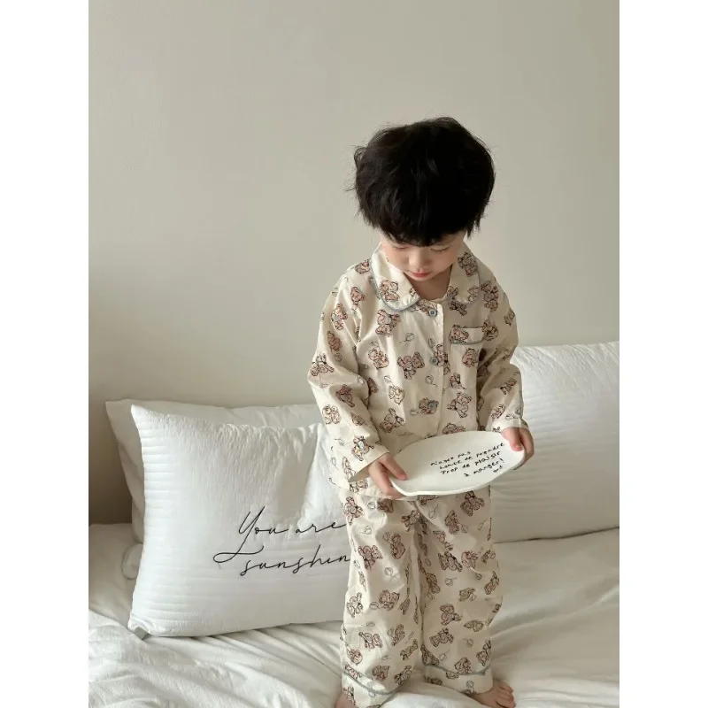 Kids Pajamas Set Spring Autumn Long Sleeve Children\'s All-match Homewear Korean Style Boys Girls Casual Sleeping Suits