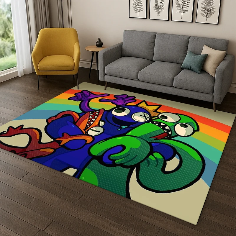 3D R-Rainbows Friends Cartoon Game Carpet Rug for Bedroom Living Room Sofa Playroom Doormat Home Decor,Kid Area Rug Non-slip
