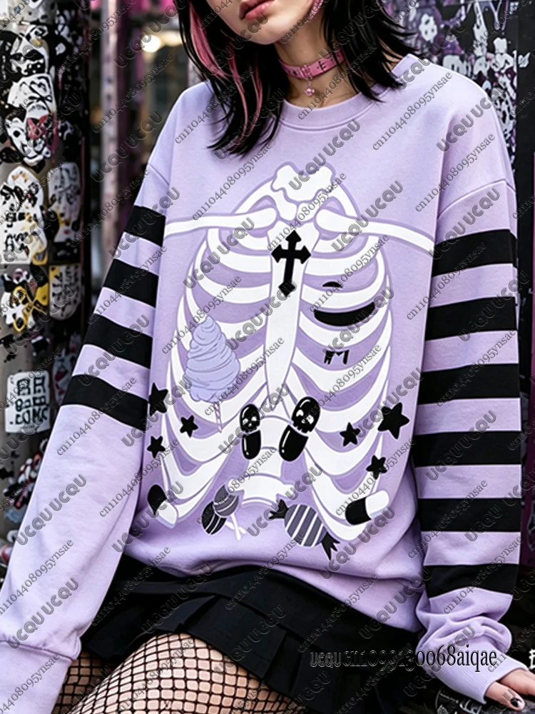2026 Autumn Winter Gothic Hip Hop Kawaii Halloween Hoodies For Women Y2K Skull Street Sweatshirts Girls Halloween Cosplay Tops view 5