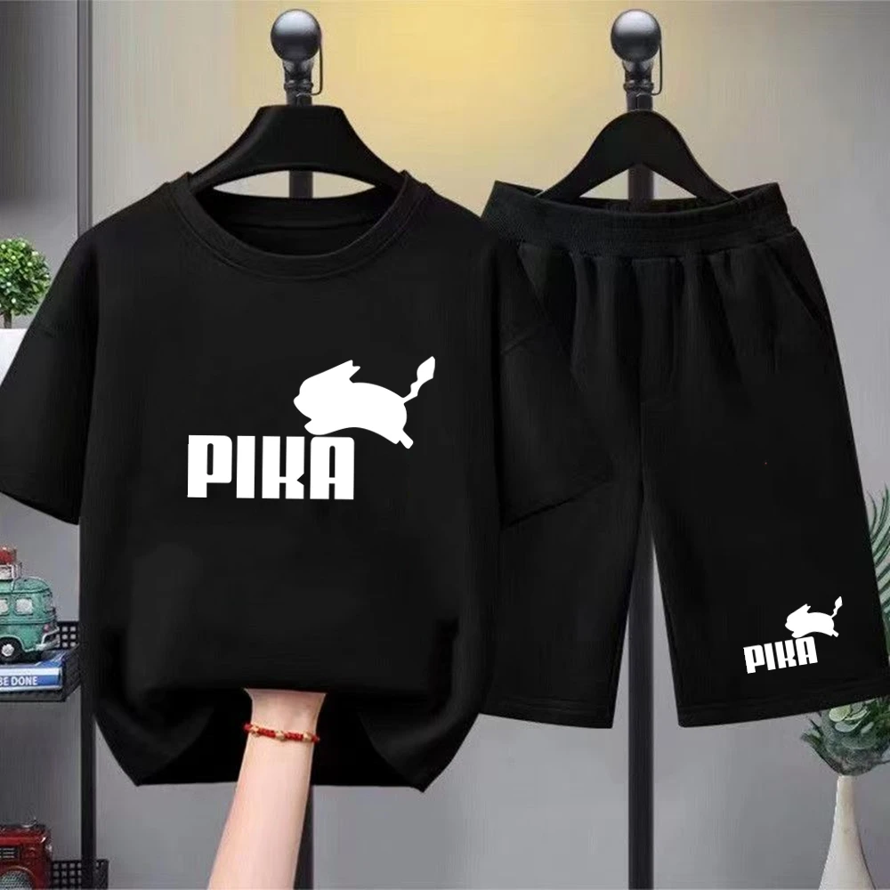 Summer casual red t-shirt sets for boys and girls, fashion sets with a rabbit product image 2