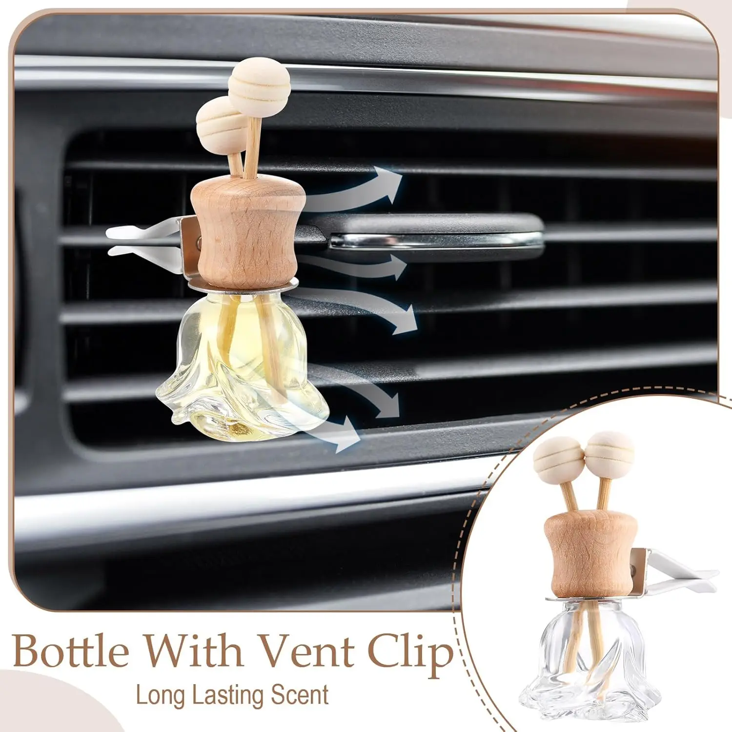30 Stück Auto-Lufterfrischer-Diffusoren mit Clip, Leere Auto-Diffusorflaschen, Ätherisches Öl Parfüm Glasflasche mit Holzdeckeln und Stäbchen – Detail 5
