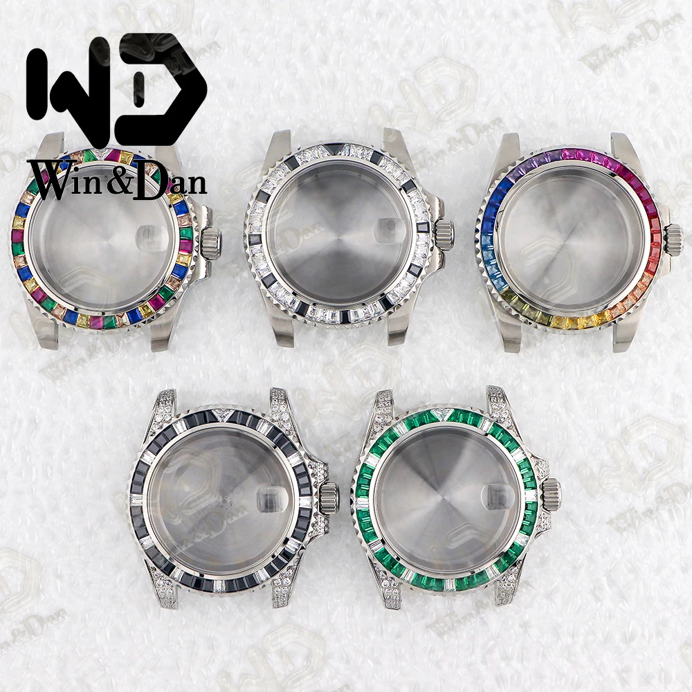 Cassa dell'orologio con diamante ostrica in acciaio inossidabile da 40mm vetro zaffiro adatto per movimento NH35/NH36 accessori per orologi impermeabili 5ATM