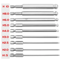 Ball End Electric Screwdriver Bit 100mm Hex Shank Wrench Drill Bits Alloy Steel Hex Screwdriver Driver H1.5 2 2.5 3 4 5 6 8 H10