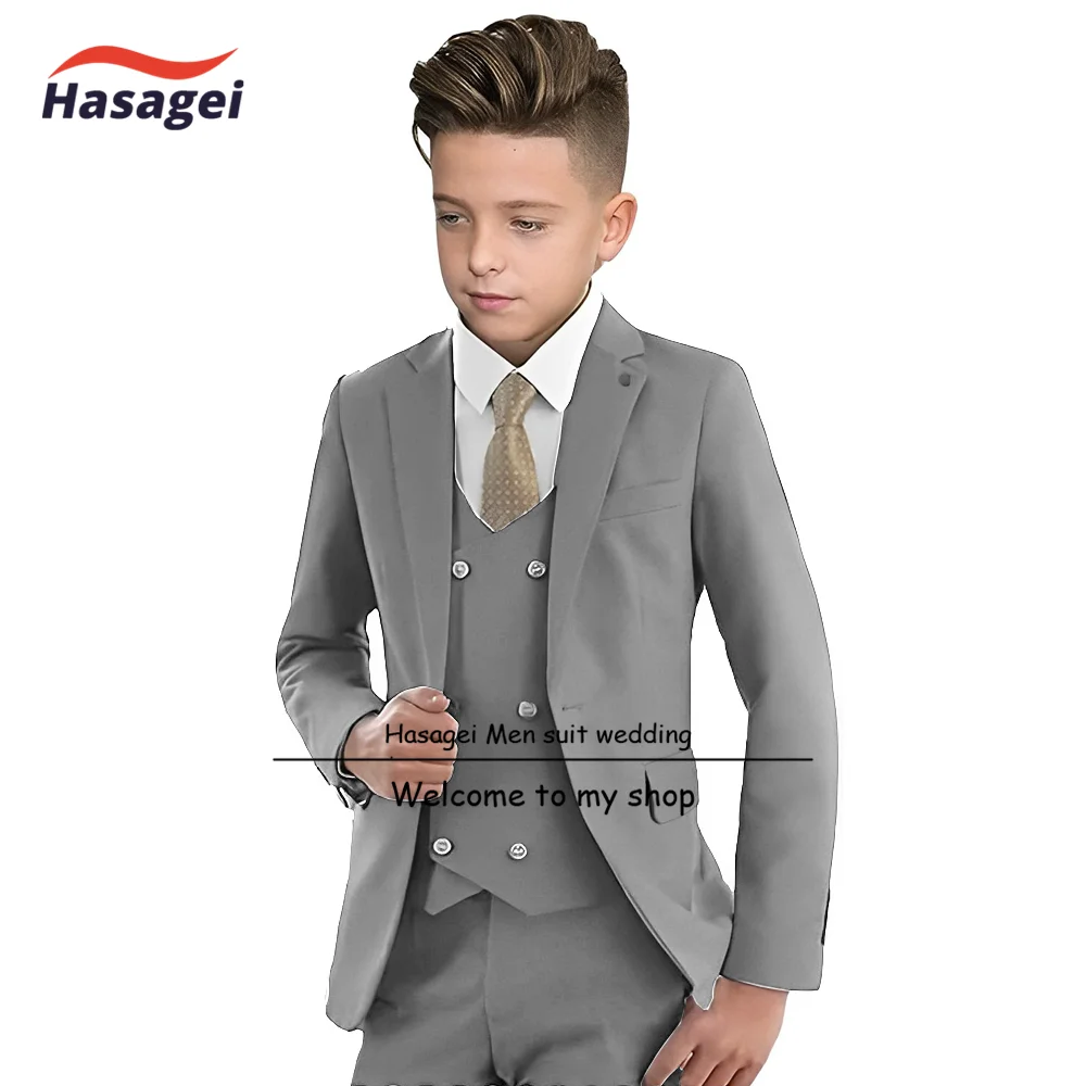 Traje Beige Formal para niños, chaqueta de esmoquin para boda, pantalones, chaleco, Blazer ajustado, 2 a 16 años, 3 piezas