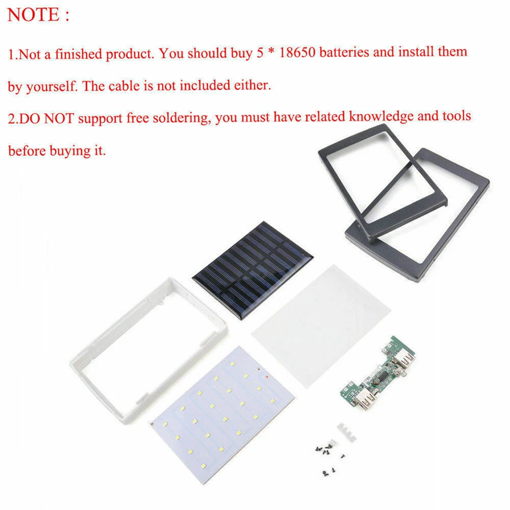 Portable Solar Powerbank Charger Case 18650 Mobile Power DIY Box LED Dual USB Charge Box No Battery