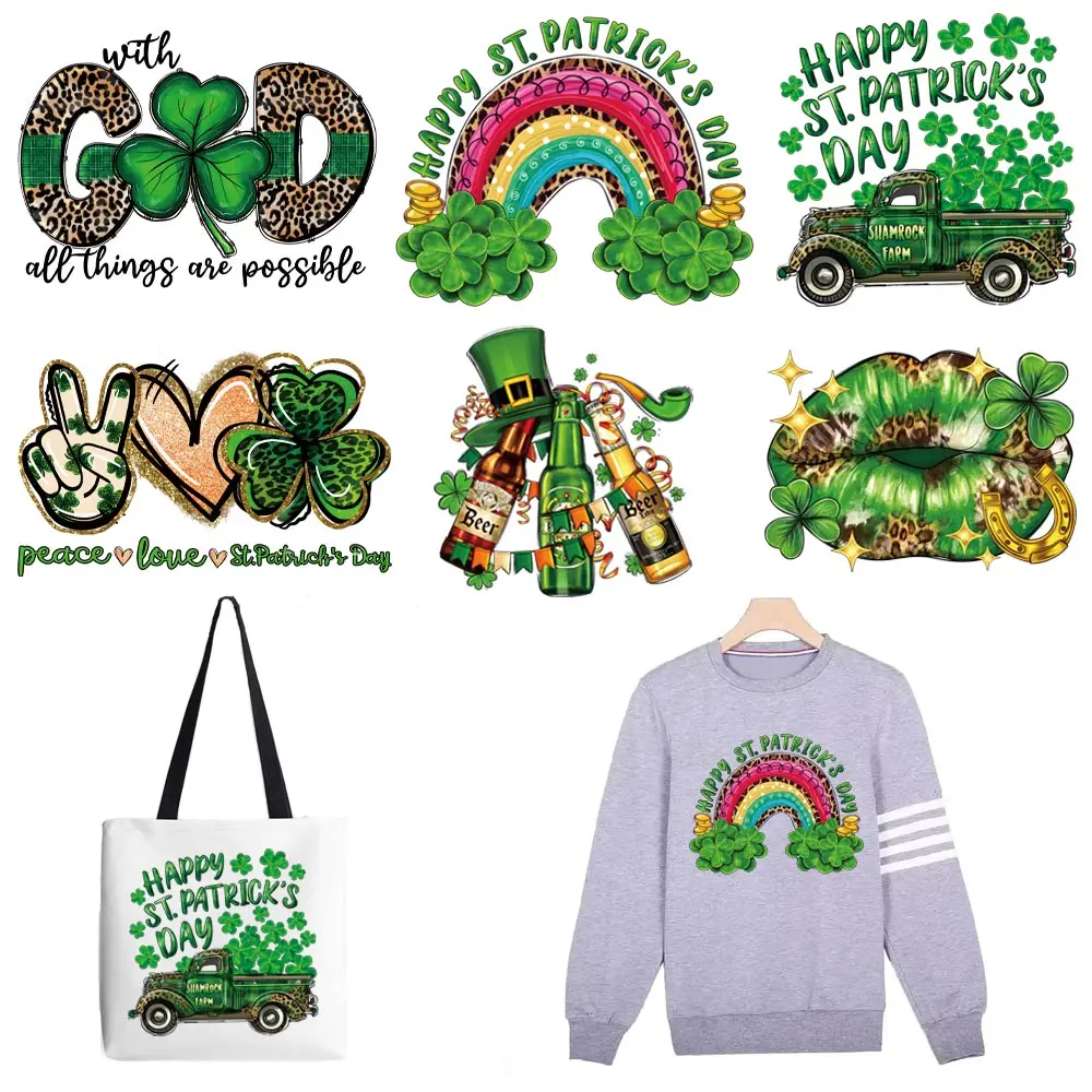 Saint Patrick's Day Heat Stickers On T-shirt Bag  DIY Washable Iron On Transfers For Clothing Beautiful Trefoil Patch On Clothes