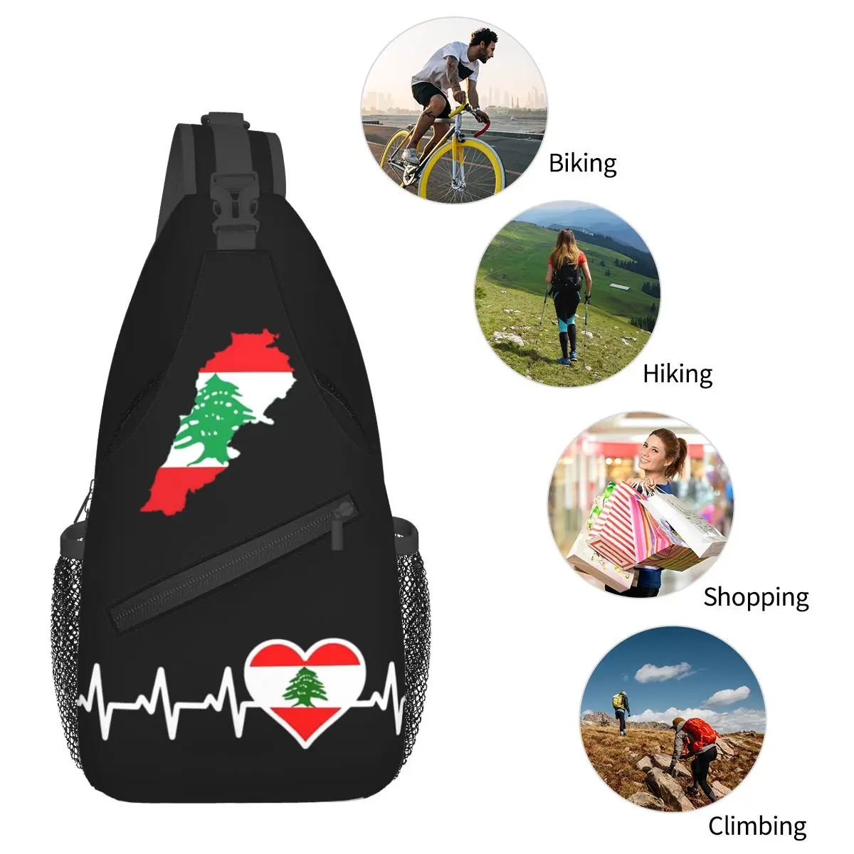 Mochila de hombro cruzada con bandera del mapa del Caribe, Bolso pequeño con patrón para senderismo al aire libre