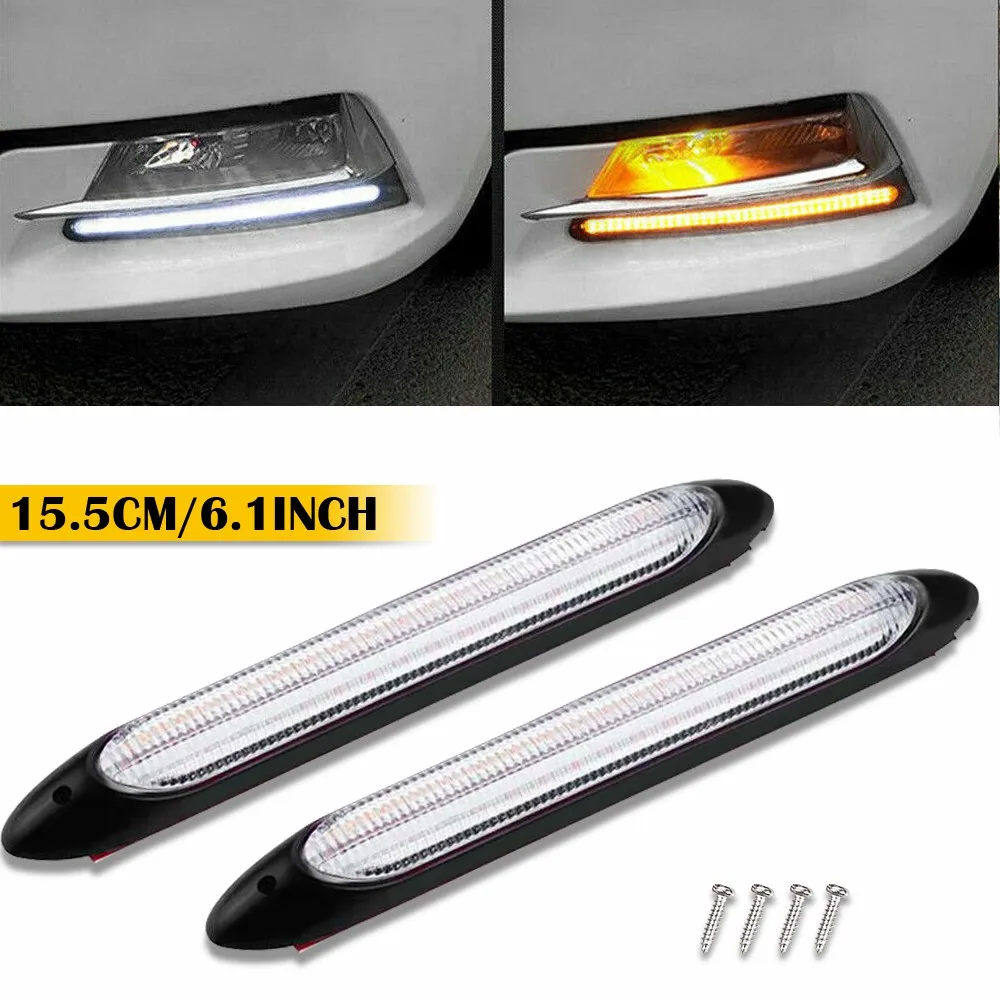 

2Pcs 6Inch DRL LED Headlight Strip Light Daytime Running Sequential Turn Signal Lamp Flexiable Super Bright 23.5cm 27.5cm 34.5cm