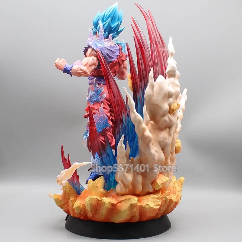 Anime Kaiouken Goku Dragon Ball Figures Super Saiyan Blue Hair Son Goku Action Figures 39cm PVC Collection Model Ornament Toys