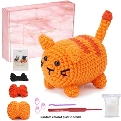 Crochet Kit for Beginners Orange、pink Cat, DIY Learn to Crochet Kits for Adults and Kids,With Step-by-Step Video Tutorials