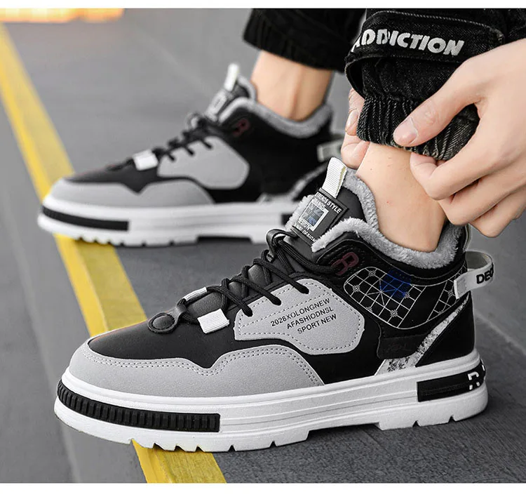 New Shoes for Men Leather Boots High Tops Casual Shoes Youth Street Fashion Winter Plush Snow Boots