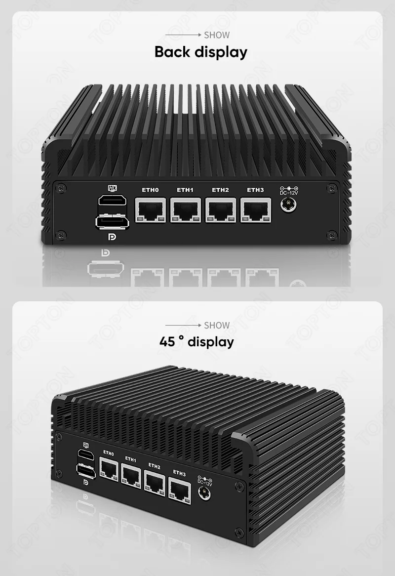 Topton 4x2.5G NICs Fanless Mini PC Zero Noise Intel Core I5 1235U U300E 8505 2xDDR5 NVMe HD/DP/Type-C IoT Firewall Computer