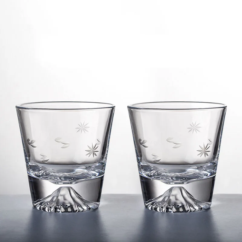 2pcs Set 310ml Wine Glass Snow Flower Glass Cup Creative Snow Mountain Goblet Cocktail Whiskey Tea Drinking Glasses Transparent