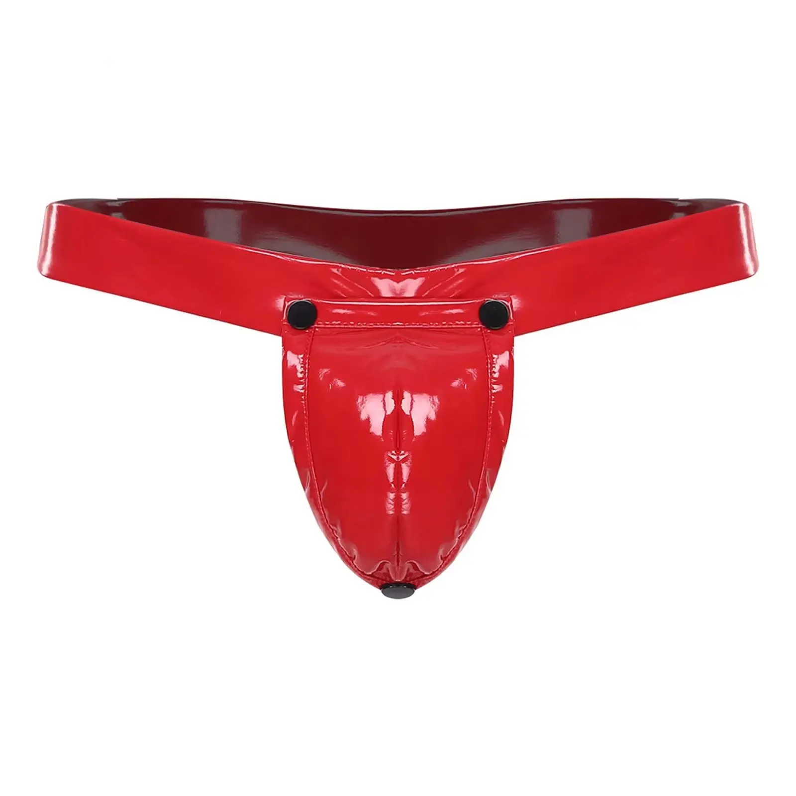Mens Erotic Panties Gay 2-in-1 Jockstrap Underwear O-ring Thong with Detachable Crotch Cover Glossy PU Bulge Pouch T-back Briefs