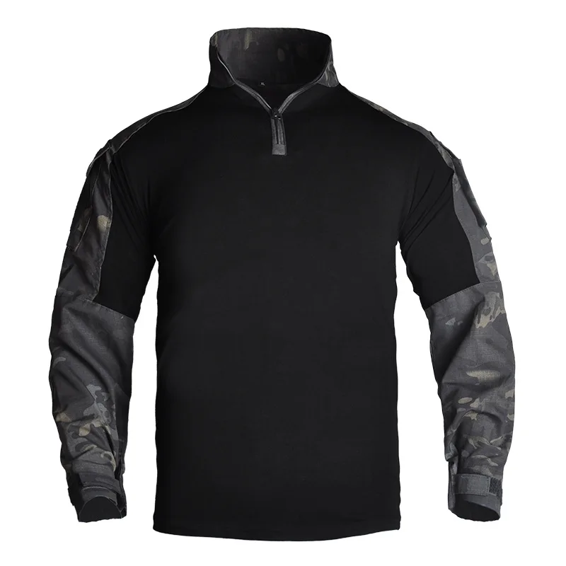 

Men's Safari Shirt Outdoor Camouflage Long Sleeve Working Camping Fishing Softair Men Clothing with 1/4 Zipper Hiking Shirts