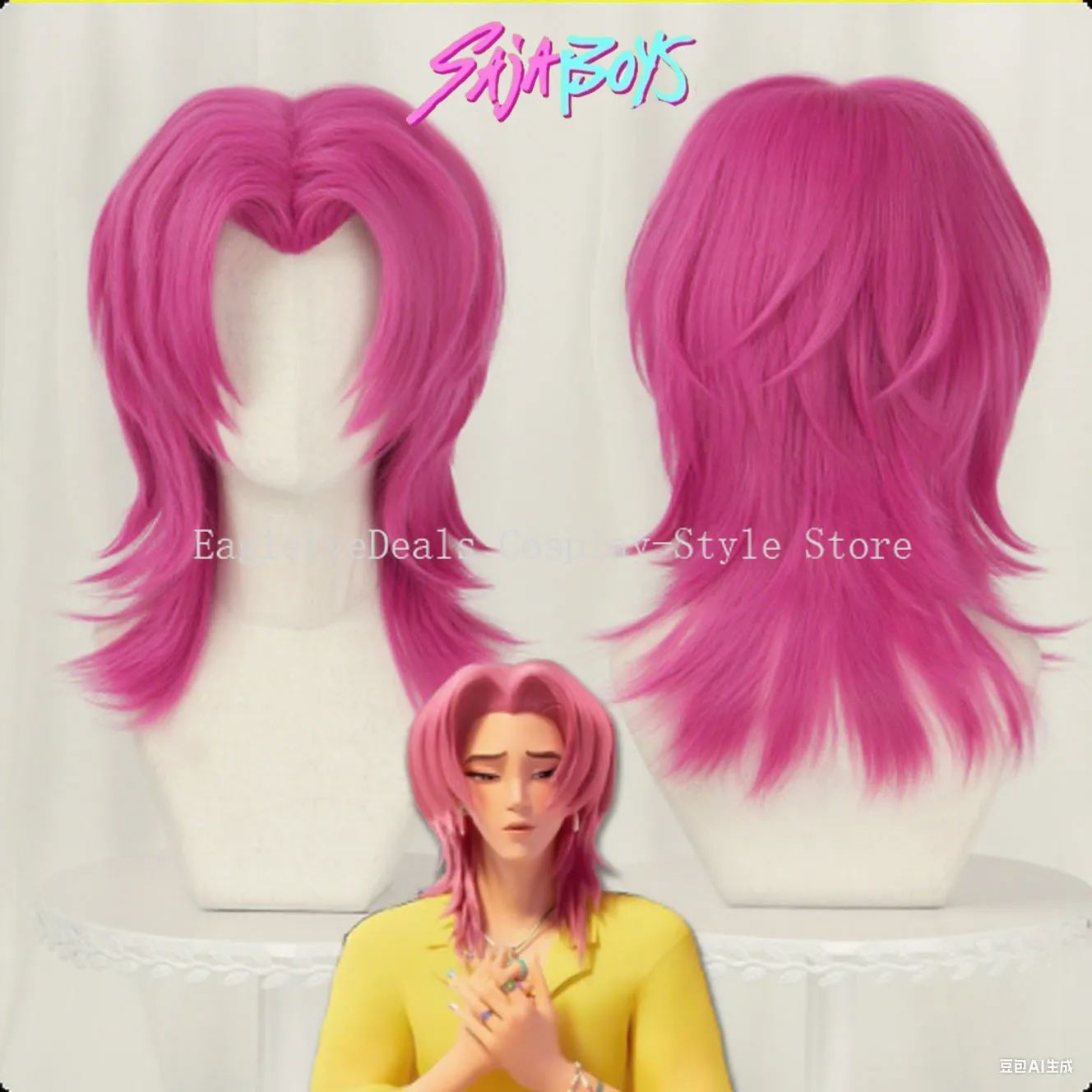 KPop Dämonenjäger Jinu Mystery Romance Baby Saja Jungen Cosplay Kostüm Perücken Senden Atmungsaktive Rosenhaarnetze Halloween DIY Requisiten