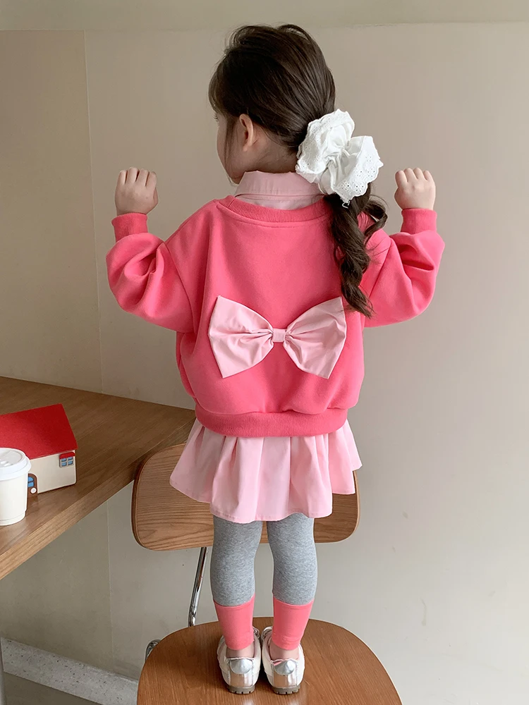 

Faionable Girls' Two-Piece Set Baby Girl's Autumn Outfit Ne Sweatirt with Knot Long Sve Long Pants