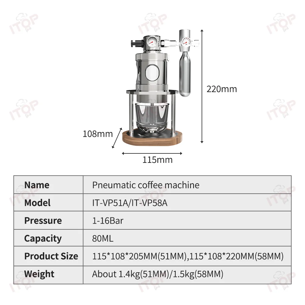 ITOP 58 مللي متر ماكينة القهوة الهوائية 51 مللي متر ماكينة الاسبريسو المحمولة ماكينة القهوة التخييم تصميم التفكيك السريع
