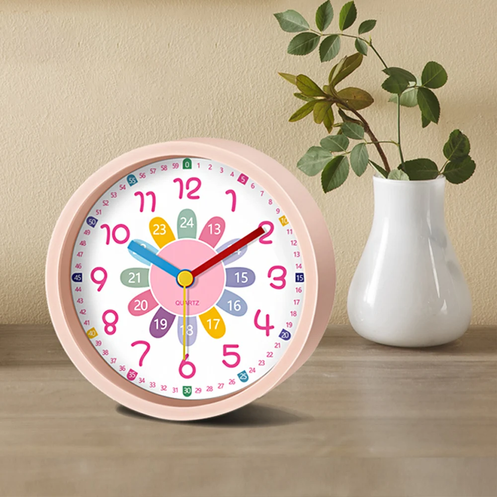 Early Education Alarm Clock Cartoon Silent Bedside Table Wake-up Tool Learning Time Portable Clock For Bedroom Office Decoration