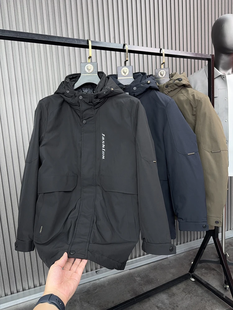 

Svip Premium Tee-in-One Detachable Fce Lined Thiened Cotton Jaet for Men Winter Casual Faion Urban Sle Mid-Length