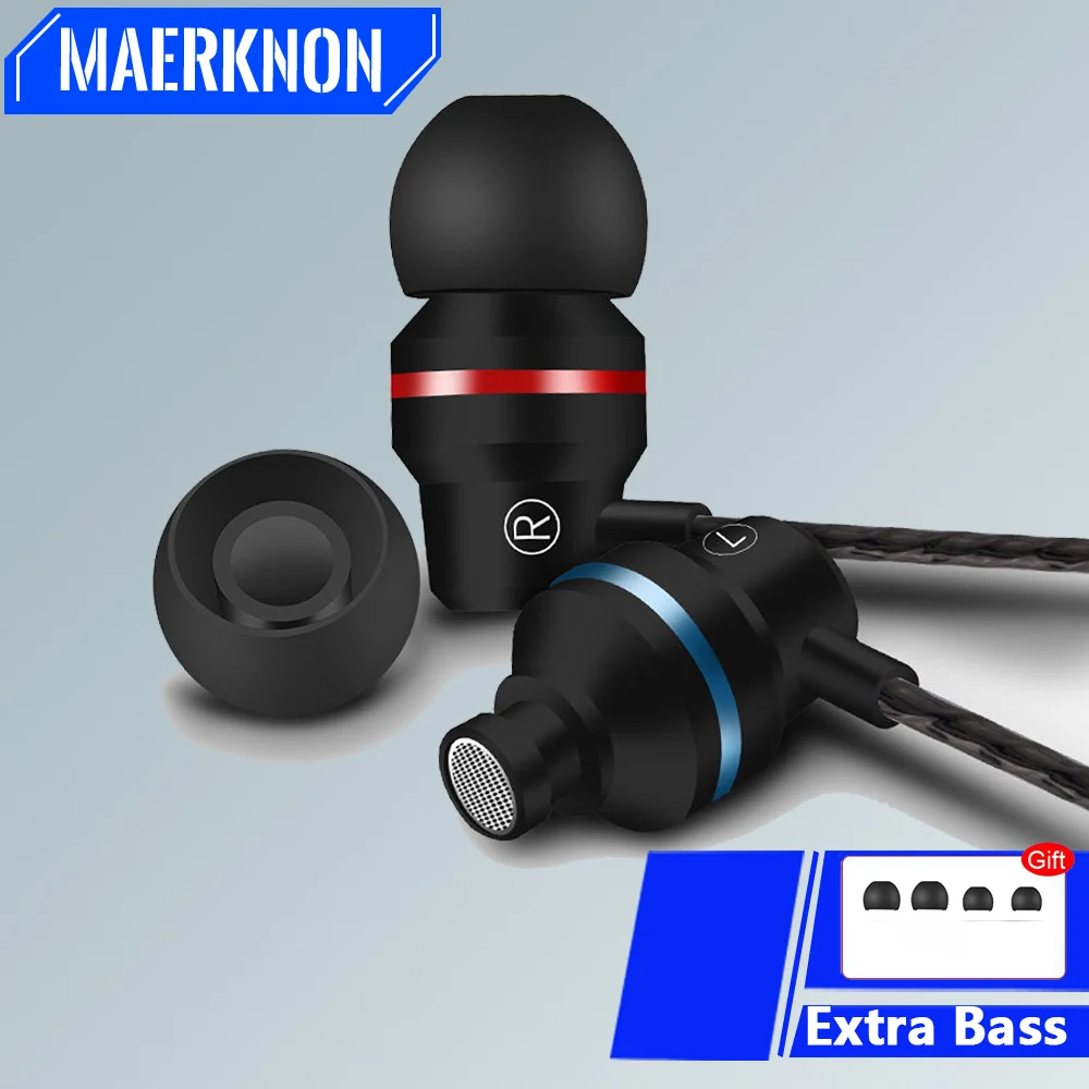 3.5mm Wired Earphones Extra Bass Headphones In Ear Earbuds Headphones with Microphone Sports Stereo In-line Control Earbuds