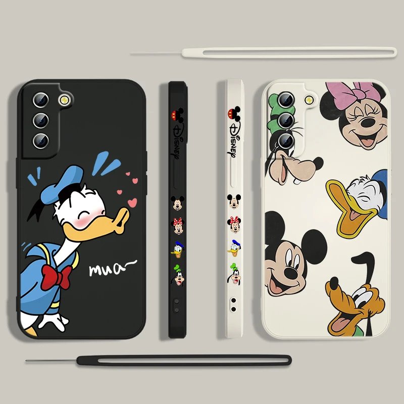 Mickey Mouse And Donald Duck Phone Case For Samsung Galaxy S24 S23 S22 S21 S20 Pro FE Plus Ultra Liquid Left Rope Cover