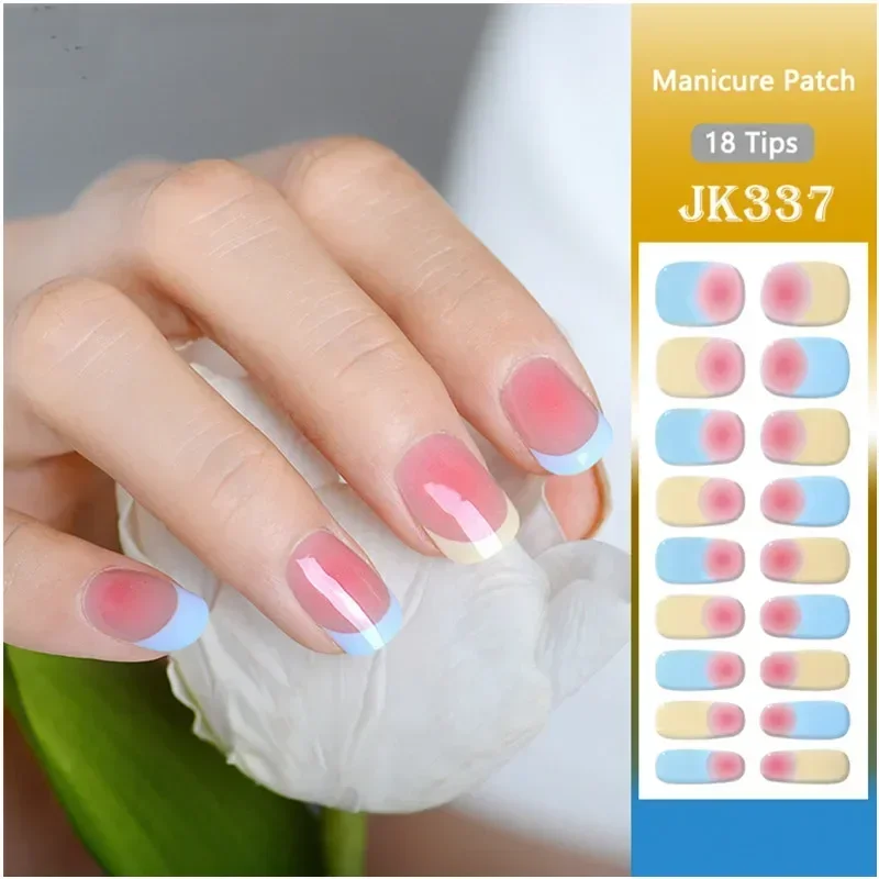 Black White French Semi-Cured Gel Nail Patch Slider Adhesive Full Cover Gel Nail Sticker For UV Lamp DIY Women Fashion Manicure