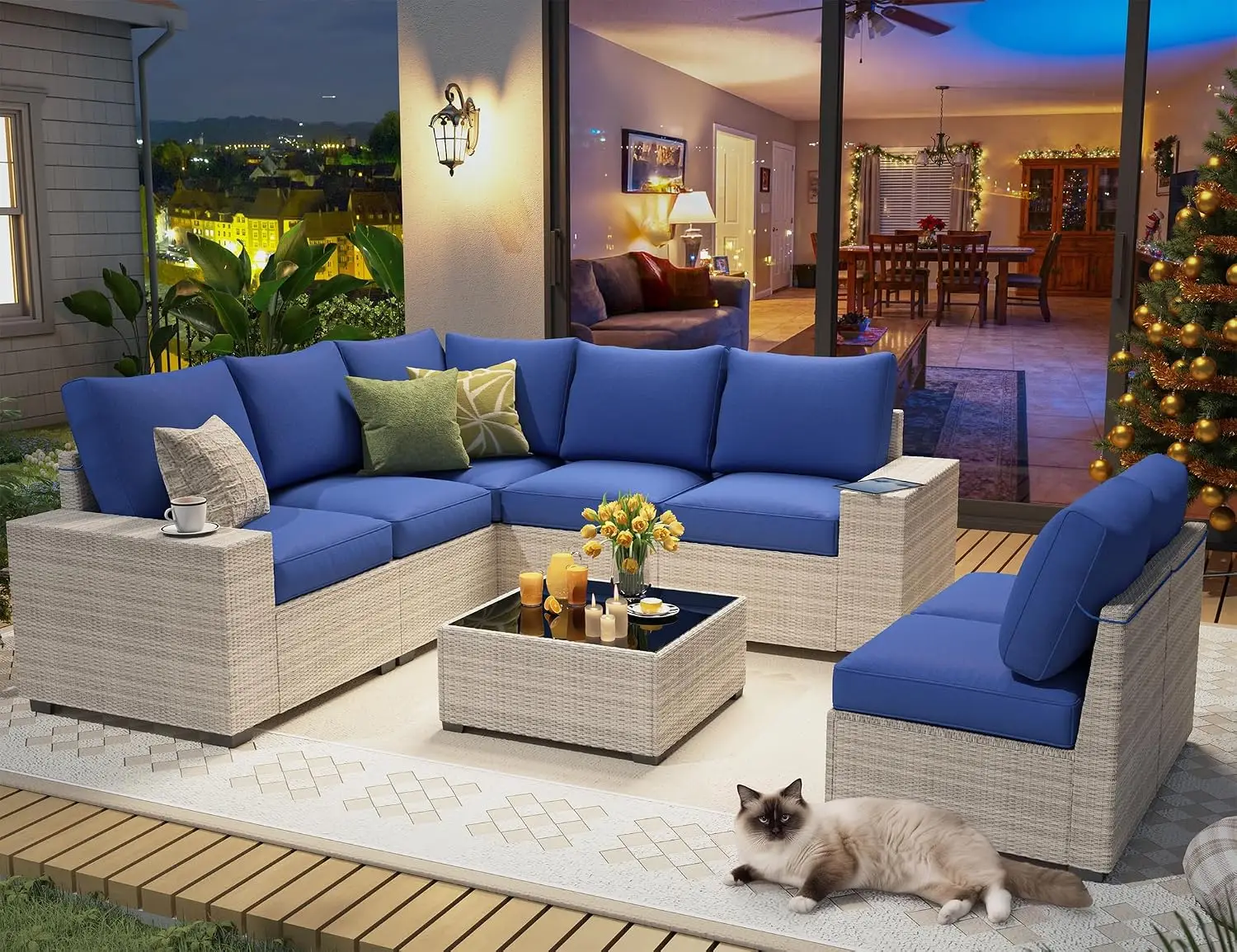 8 Piece Modular Outdoor Patio Sectional Sofa Set, Weatherproof Garden Lounge Furniture, Customized