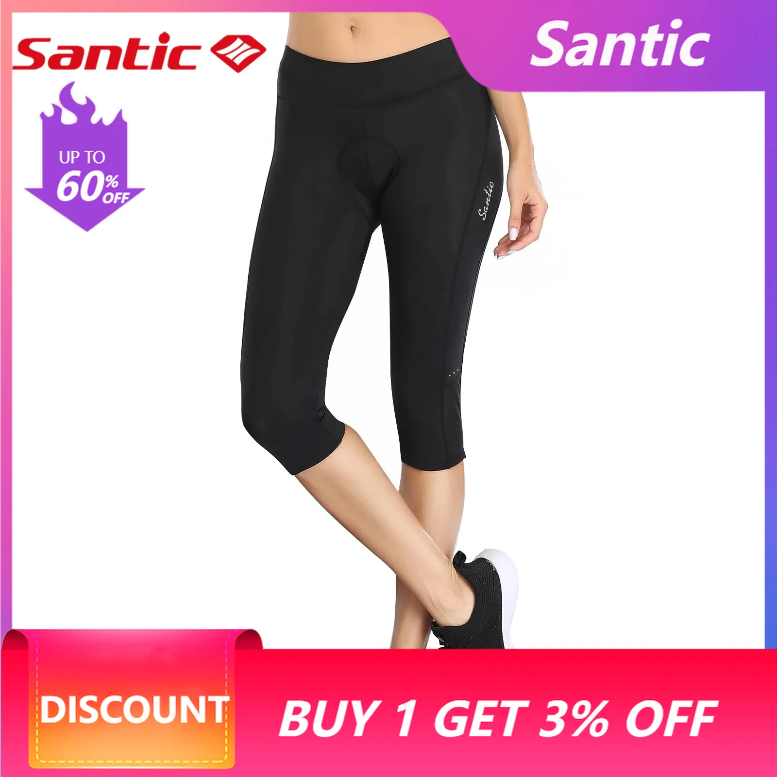 Santic Women's Cycling Pants with Padded 3/4 Cycling Shorts  Riding Shorts with Pockets