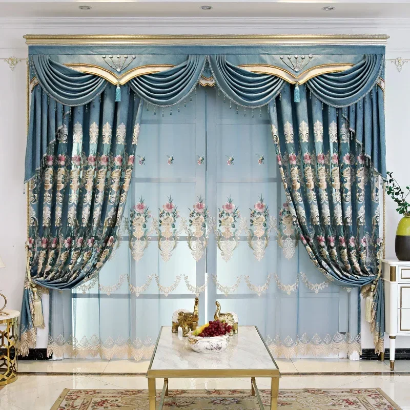 Customized  Size European-style Luxury Atmosphere Living Room Bedroom Balcony Blackout Fabric Embroidered Villa Curtains 1pc