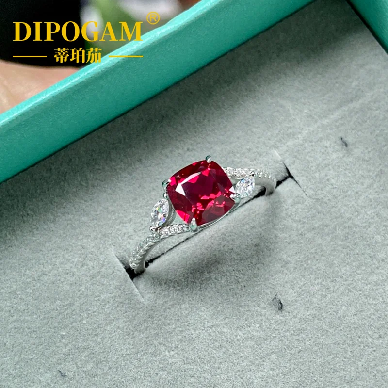 2ct Cultured Myanmar Blood Red Ruby Ring for Women Sterling Silver 925 Plated with 18K Gold Red Gemstone Jewelry
