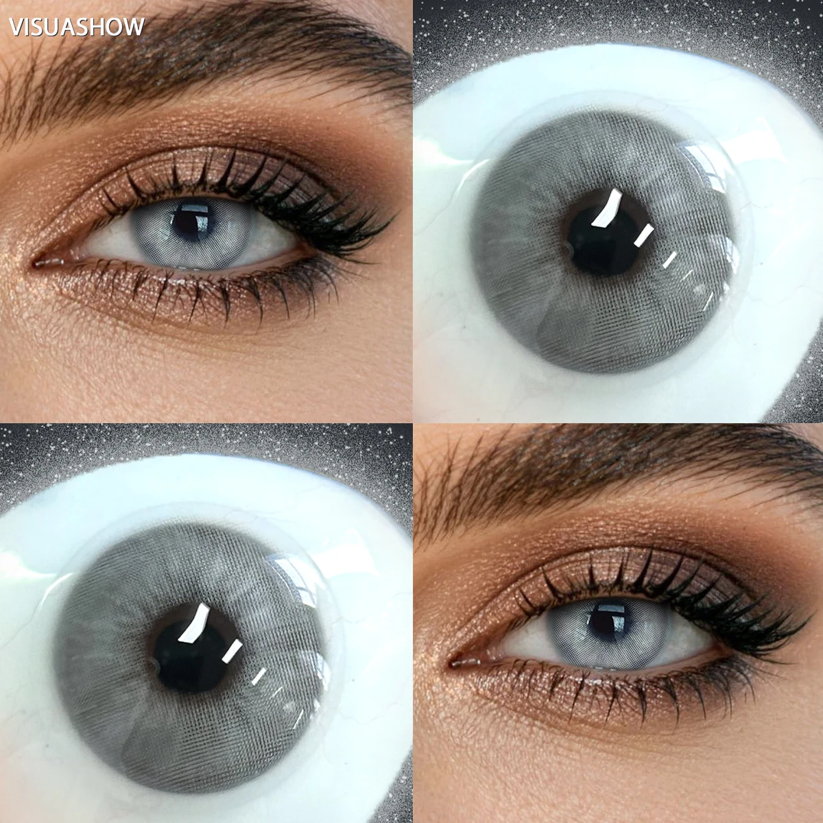Farbige Kontaktlinsen VISUASHOW Glacier Gray 14.2mm Halbjährige 1 Paar weiche feuchtigkeitsspendende natürliche Augen Make-up Linsen` – Detail 12