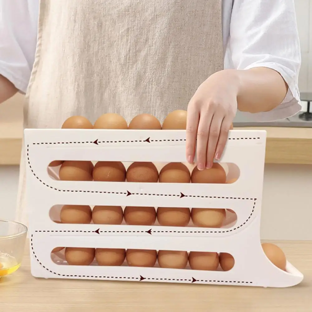 Egg Storage Container Scroll-down Egg Box Capacity Four-tier Fridge Egg Storage Boxes with Automatic Rolling Feature for Diner